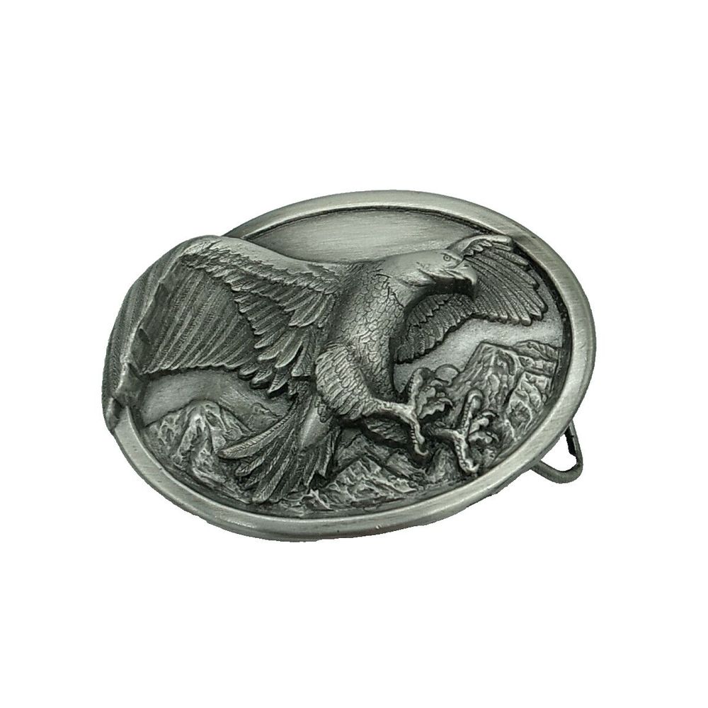 Vtg 1984 3D EAGLE In Flight Bergamot Brass Works Pewter Belt Buckle Made in USA